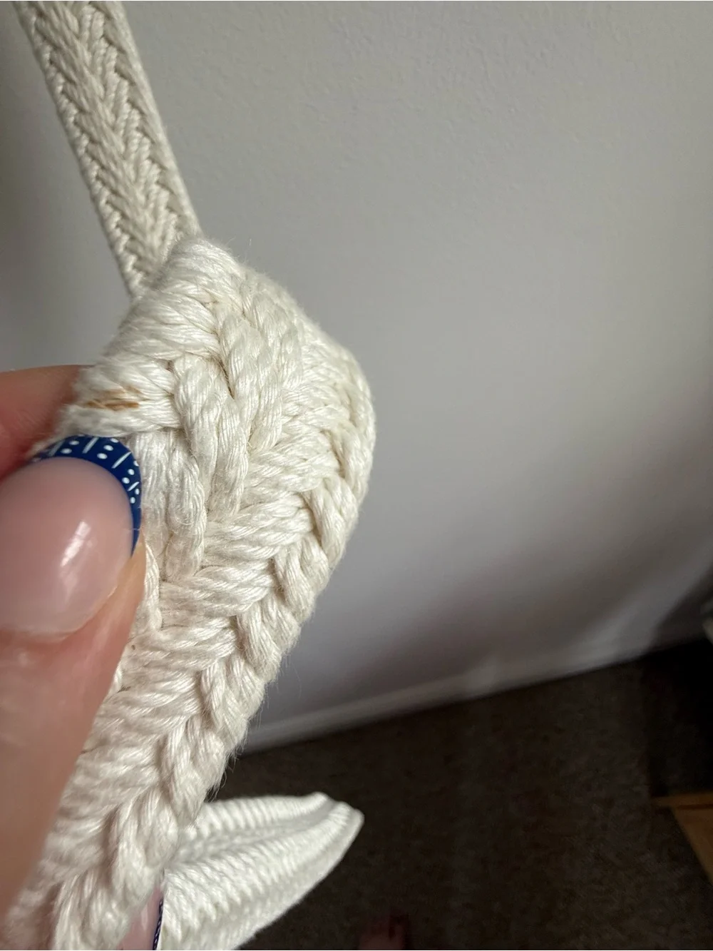 L.L. Bean Cream Braided Rope Belt with Brown Leather Trim